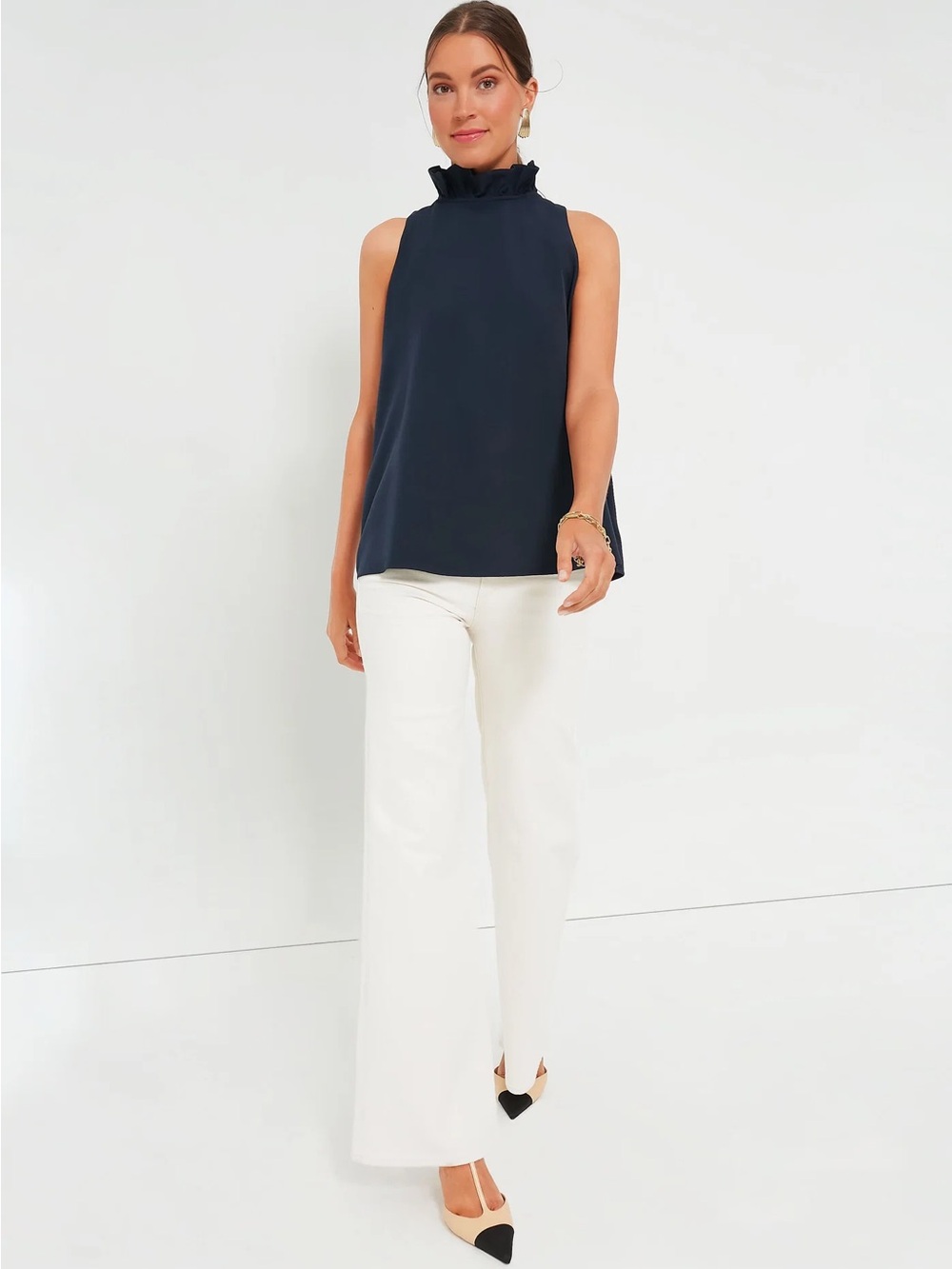 Tuckernuck Sleeveless Navy Mason Ruffle Mock-Neck Top - Women